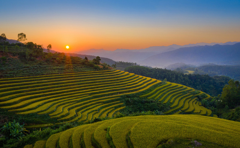 Hình ảnh ruộng bậc thang dưới ánh hoàng hôn