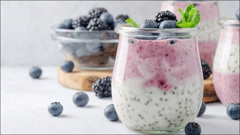 Hình ảnh trái cây tươi và hạt chia