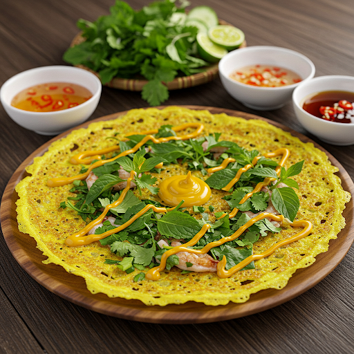 Bánh xèo sáng tạo với rau thơm