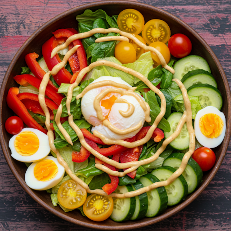 Salad sáng tạo với trứng và rau xanh