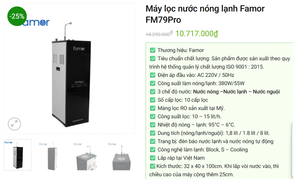 Máy Lọc Nước Nóng Lạnh Famor FM79Pro