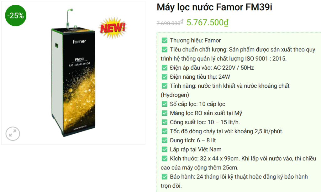 Máy Lọc Nước Famor FM39i