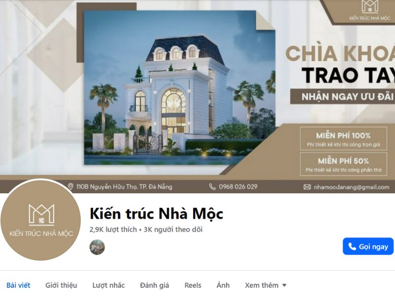 Trang fanpage của đơn vị Kiến Trúc Nhà Mộc - Đơn vị thiết kế, xây nhà uy tín tại Đà Nẵng . Ban có thể liên hệ để được tư vấn miễn phí 